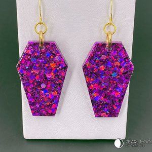 Holographic Purple Glitter Coffin Earrings